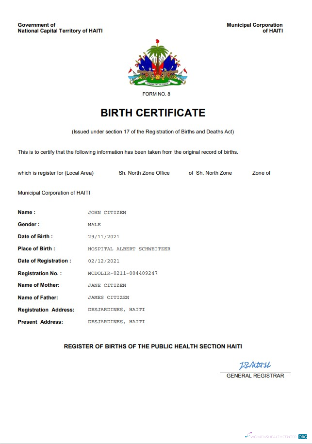 Download Haiti vital record birth certificate Word and PDF template Photoshop template